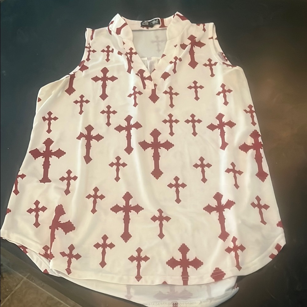 Elegant Red and White Cross Pattern Blouse